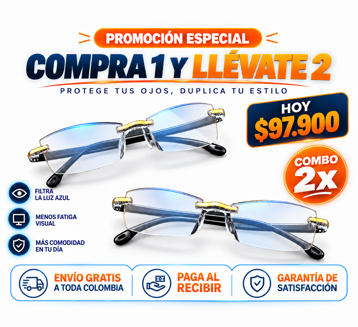 COMBO 2x Gafas Fotocromáticas TR90 — ¡LLEVA 2 Y PAGA 1!